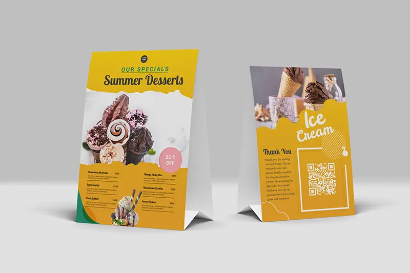 Table tent design for cafes and restaurants